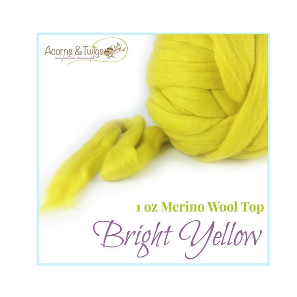 Nuno Felting // Wet Felting Supplies // 1 oz Bright Yellow Merino Wool Roving // Needle Felting Wool // SA41