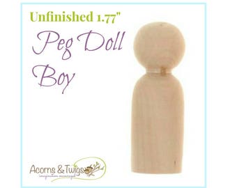 Wooden Boy Peg Doll, 1.77" Unfinished, Waldorf Toys, Wood Craft Supply, Montessori Supplies, DIY Male Peg Doll