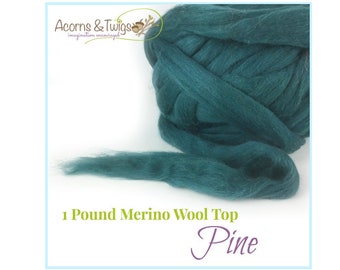 Wool Roving for Spinning, 1 pound Green Merino Wool Top, Pine Roving for Felting, Wet Felting Wool, Needle Felting Fiber, Nuno Felting Wool