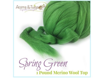 Spinning Wool Top, Wool by the Pound, Spring Green Merino Wool Top, Wool Roving, Fiber Art Supplies, Fiber for Spinning, Felting Wool Top