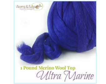 Blue Merino Felting Wool, Ultra Marine Bulk Discount Spinning Wool, 1 lbs Dark Blue Spinning Wool, Wet Felting Fiber, Needle Felting Roving