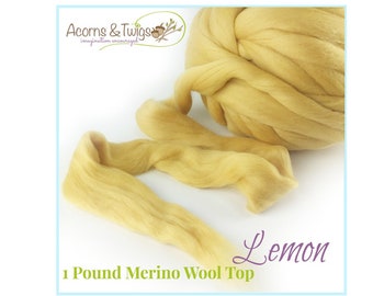 South American Merino, 1 pound Lemon Yellow Merino Wool Top, Wool Roving for Spinning, Yellow Felting Wool, Spinning Yellow Wool, Nuno Felt