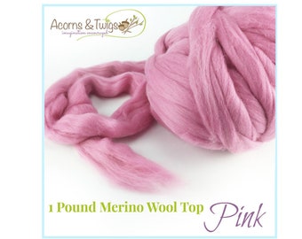 Wool Top for Spinning, 1 lb bulk discount Pink Merino Wool Top, Needle Felting Wool, Fiber Art Supply, Chunky Yarn knitting, Bulky Wool, Top