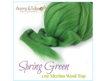 Wet Felting Supplies // Needle Felting Wool // 1 oz Spring Green Merino Wool Top // Wool for Spinning // SA49