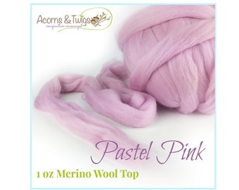 Merino Wool Roving // Spinning Fiber // 1 oz Pastel Pink // Needle Felting Wool // SA11