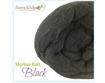 27 Micron Merino, 1 lbs Black Merino By the lb, Bulk Wool Batt, New Zealand Merino Wool Batt, Bulk Fleece Wool, Felting Wool Batt, Spinning