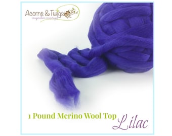 Needle Felting Wool, 1 lb Lilac Merino Wool Top, Blue Roving, Purple Felting Fiber, Spinning Wool, Nuno Felting Top Wool, Merino Wool Top