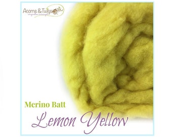 Bulk Fleece Wool, 1 pound Lemon Yellow Felting Wool Batt,  Spinning Batting, Batting for Felting, Batt for Spinning, 27 mic Merino by the lb