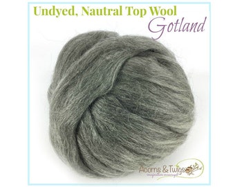 Undyed, Natural Gotland Sheep Wool Top / Roving, 1 oz Blended Grey Fiber, Felting Wool, Spinning, Weaving Textures