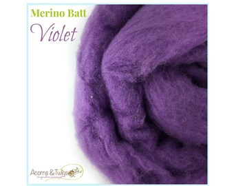 Merino By the Pound, 1 lbs Violet Batting for Felting, Spinning Fiber, DIY Roving, Purple Wool Batt, Violett Spinning Batting, Batt for Felt