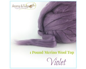 Violet Wet Felting Wool, 1 lbs bulk discount, Purple Merino Wool Top, 27 mic Merino, Spinning Wool Roving, Needle Felting Wool, Chunky Yarn
