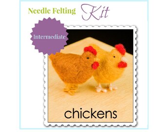 Needle Felting Kit // Chickens Felting Kit // Animal Needle Felting // Beginner Animal Felting Kit // WoolPets // Wool Craft