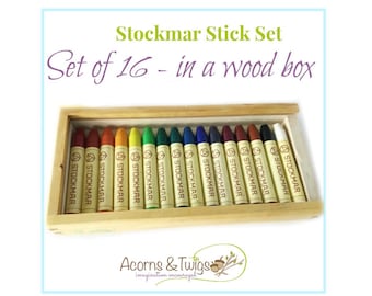 16 Stockmar Wax Crayon Sticks in a wooden box, Drawing Supplies, Beeswax Sticks, Beeswax Crayons, Waldorf Supplies, Waldorf Homeschooling