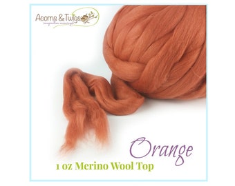 Weaving Roving // Merino Wool Roving // 1 oz Orange Wool // Spinning Fiber // SA16