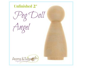 Wooden Angel Peg Doll, Unfinished, Waldorf Toys, Wood Craft Supply, Montessori Supplies, DIY Girl Peg Doll