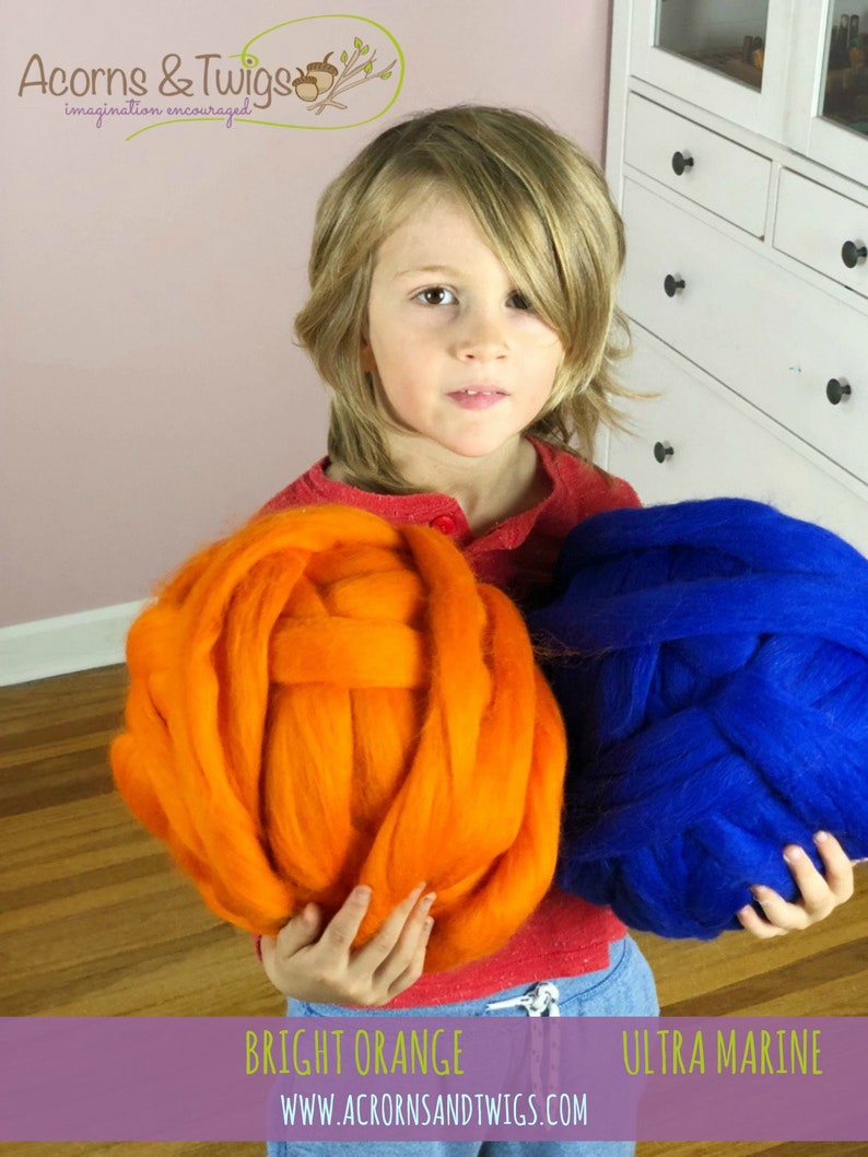 Chunky Merino Yarn, 1 lb Bright Orange Merino Wool Top, Orange Wool for Felting, Pumpkin Orange Art Supply, Natural Materials for Crafts image 3