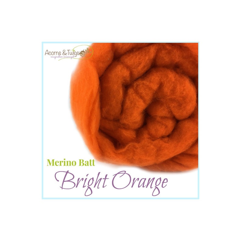 Bright Orange Carded Wool Batting, 1 oz Batts for Spinning, Felting Wool Batting, DIY Roving, Spinning Batting, Spinning Batt, Wool Batting image 1