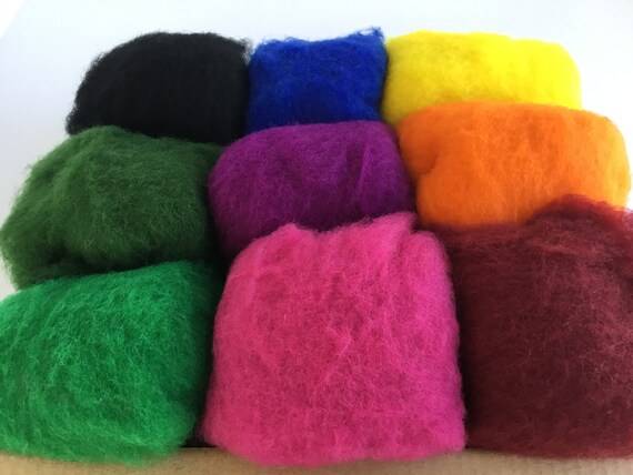 9 colors of New Zealand Merino Felting Wool Wool Batt Mild Color Set 5g ea /& Organic Stuffing Wool 15g - 3.7 oz total