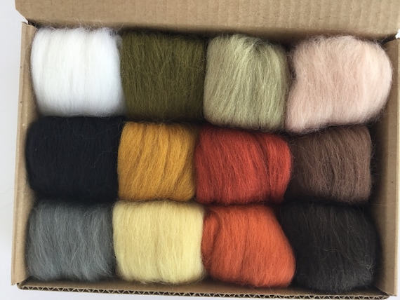 Nature Tones Set 12 Colors of South American Merino Wool Top/roving 5 G  Each 2 Oz Total 