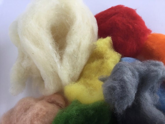 9 colors of New Zealand Merino Felting Wool Wool Batt Mild Color Set 5g ea /& Organic Stuffing Wool 15g - 3.7 oz total