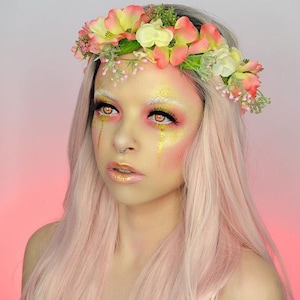 Boho Flower Crown, Hippie Halo, Festival Headpiece, Coral Fairy Crown, Pink Flower Crown, fantasy accessory, Halloween Costume, DAILY DEAL