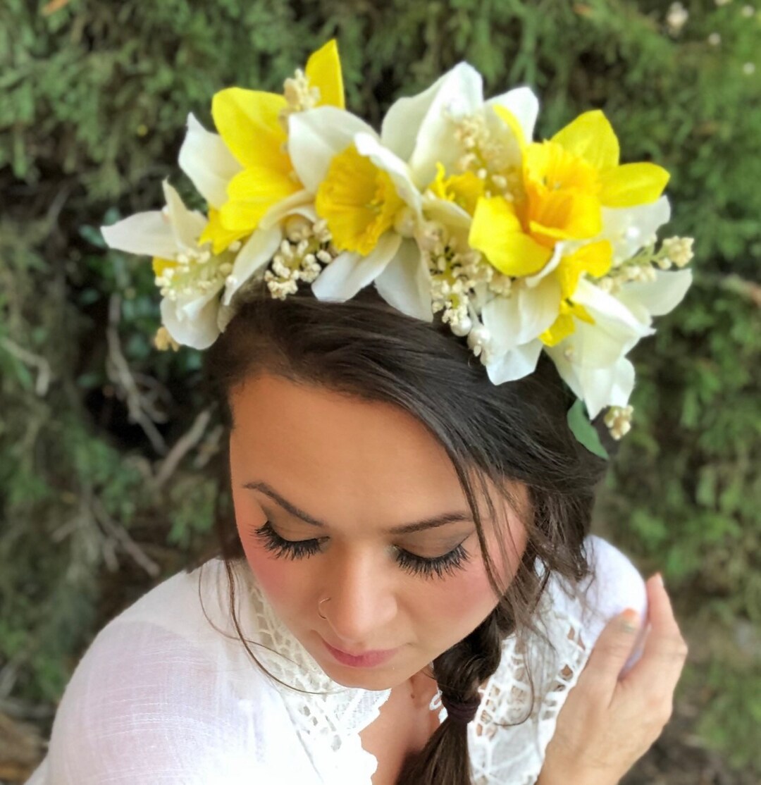Daffodil Flower Crown Yellow Spring Flower Crown Easter Etsy