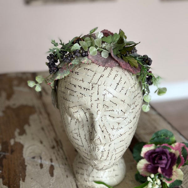 Grape leaf Grecian headband, Elven wild berry brown, grape headdress, Green leaf crown, fairy crown, greenery headband, green woodland crown