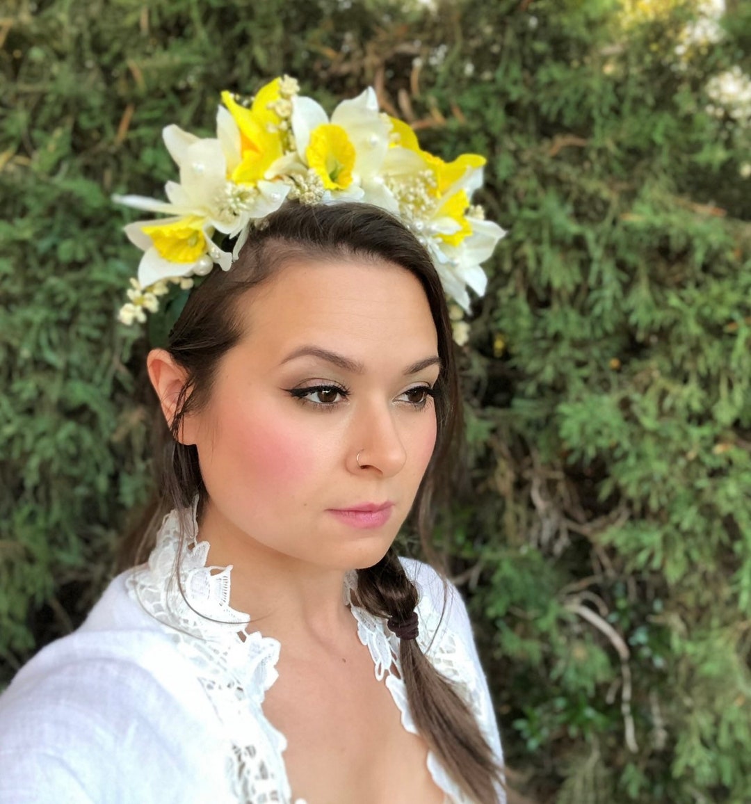 Daffodil Flower Crown Yellow Spring Flower Crown Easter Etsy