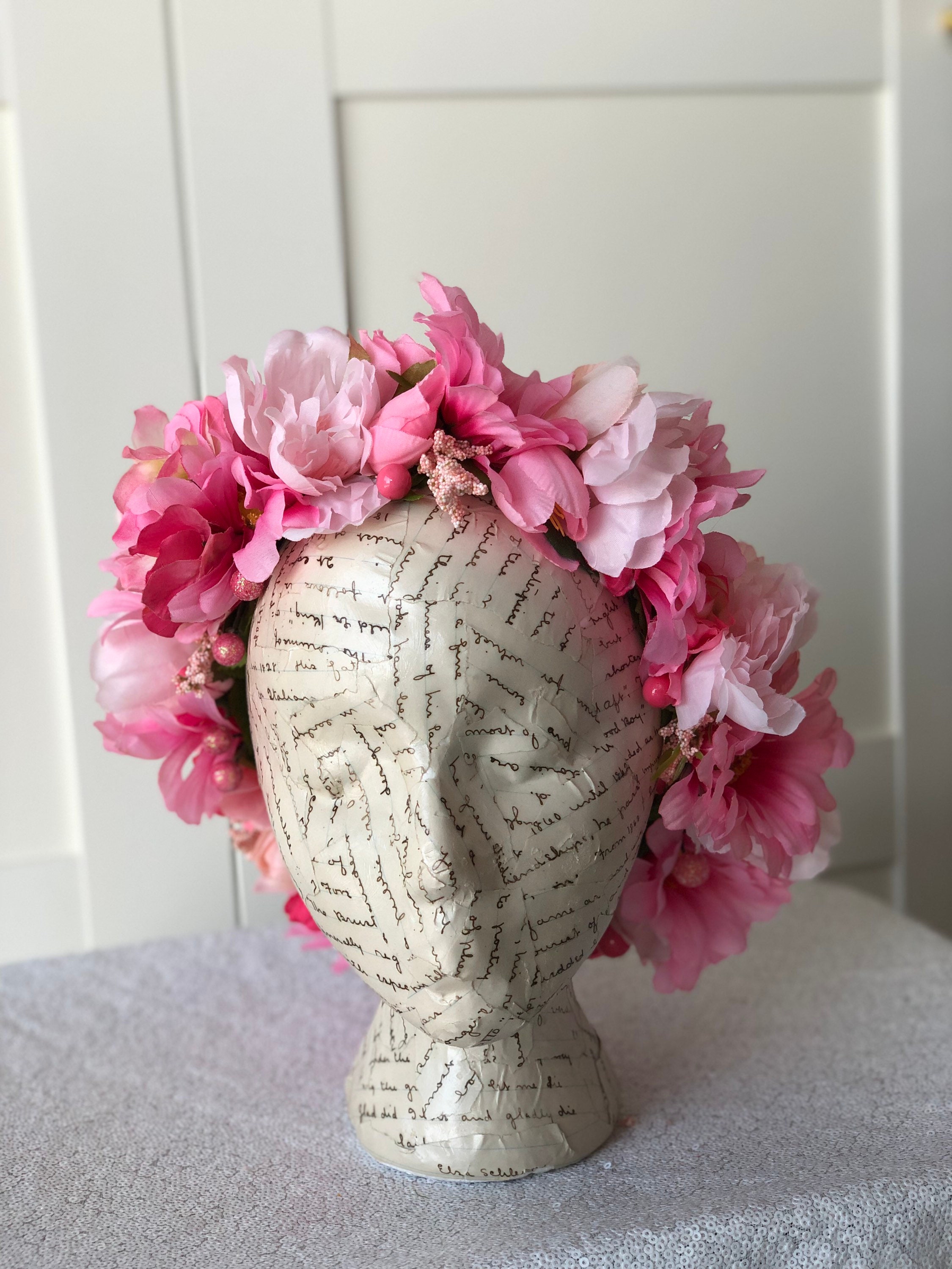 Pink Princess Flower Crown Pink Floral Halo Pink Fairy Etsy