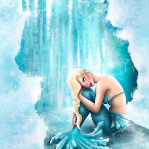 Elsa Mermaid Painting, Frozen Art, Elsa print, Ice Queen Mermaid art print, 8x10 mermaid print
