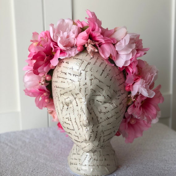 Pink Princess Flower Crown Pink Floral Halo Pink Fairy Etsy