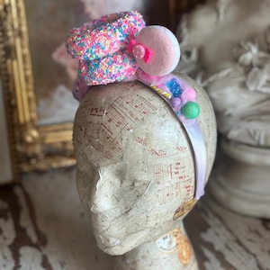 Frosted donut Fascinator, Candyland headband candy costume, candycrush, cotton candy headpiece, Halloween costume, macaron sweet treat crown