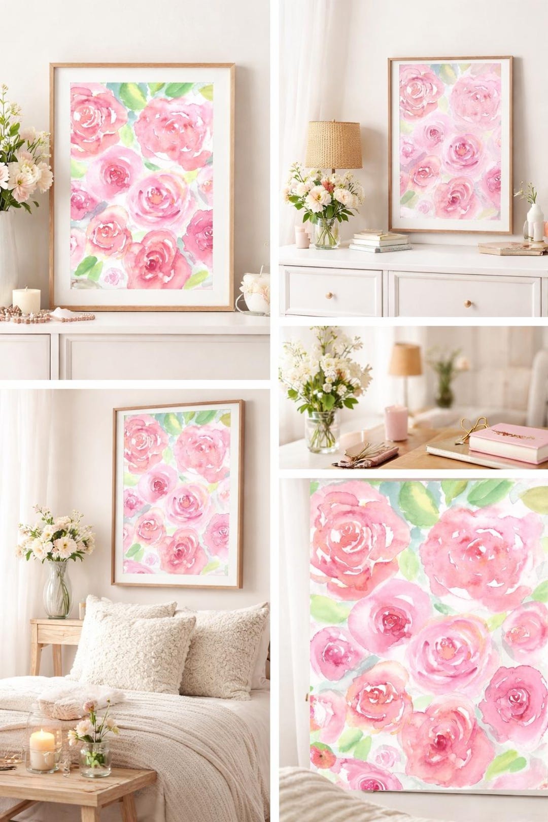 Digital Download Rose Watercolor Wall Art, Pink Floral Printable - Etsy
