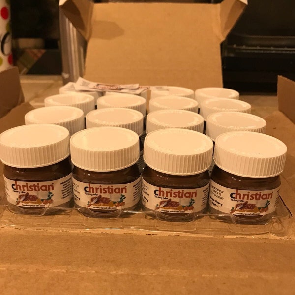 Mini Nutella stickers • Gepersonaliseerde mini nutella stickers • Mini Nutella Labels • Custom made labels voor Nutella potten • Mini Nutella gunsten