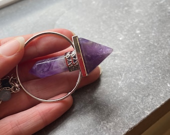 Amethyst Pyramid Crystal Pendulum w Chakra Beaded Chain