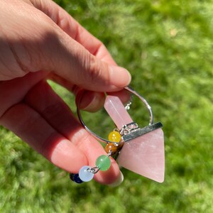 Rose Quartz Pyramid Pendulum w Chakra Beaded Chain