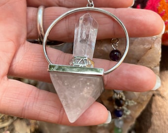 Crystal Quartz Pyramid Pendulum w Chakra Beaded Chain