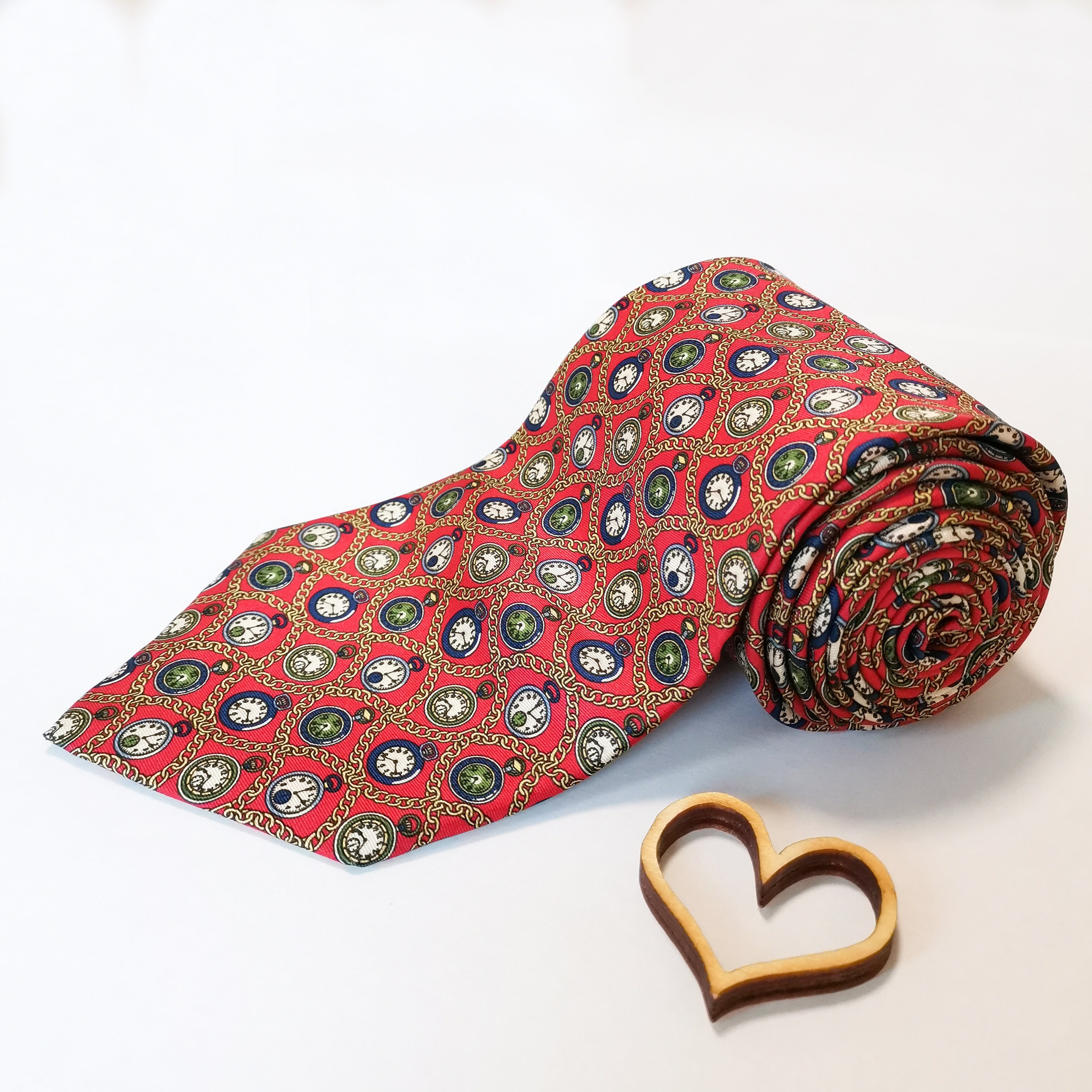 Cravate En Soie Italienne Firenze - Couleur Jaune Doré Avec Petits Motifs Marron, Occasion En Excellent état