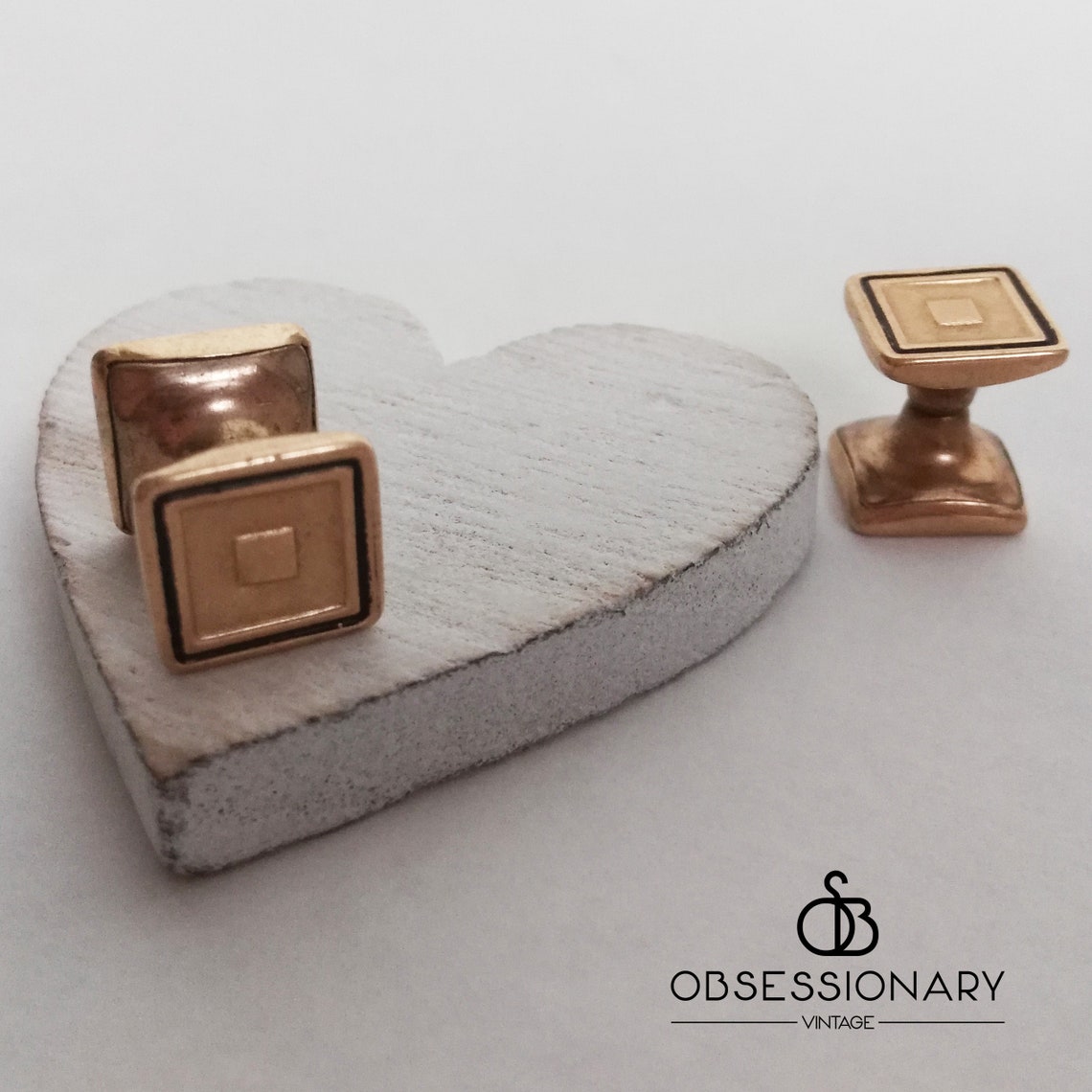 Cufflinks Vintage Spring Link Square Golden Black - Etsy