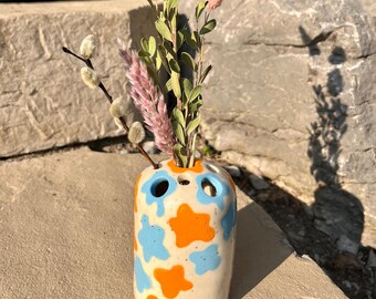 Blue and Orange Abstract Bud Vase