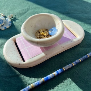 Large White Lavender Jewelry Tray & Pot
