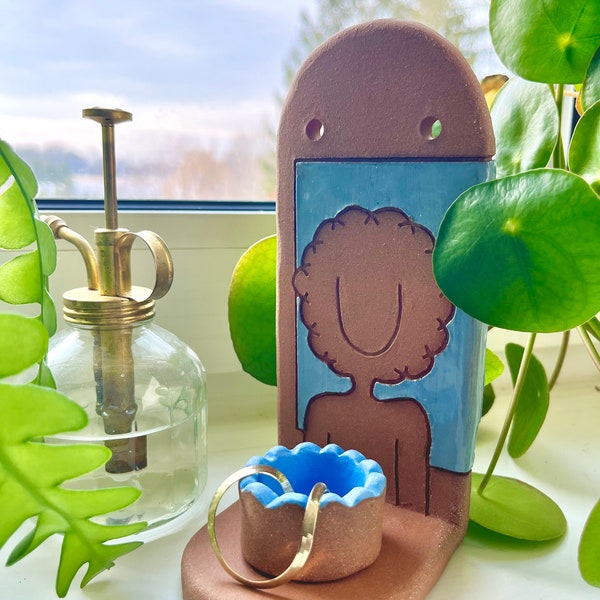 Pale Blue Afro Lady Jewelry Shelf & Pot