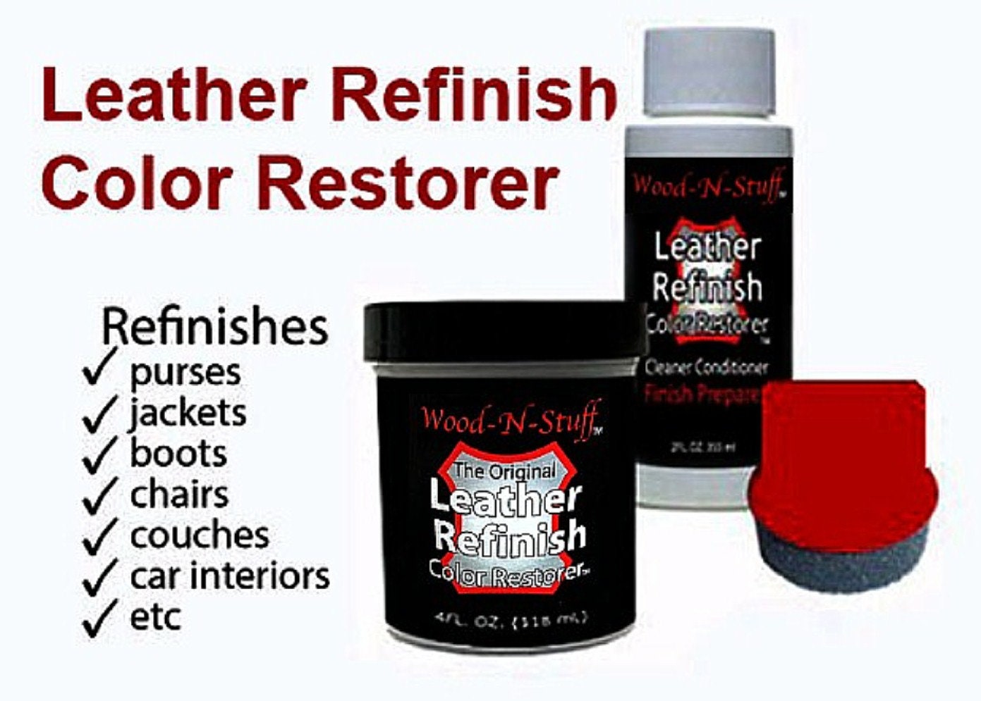 Leather Hero Color Restorer Complete Repair Kit- Refinish, Recolor, & Renew Leather & Vinyl Sofa, Purse, Shoes, Auto Car Seats, Couch 4oz (Black)