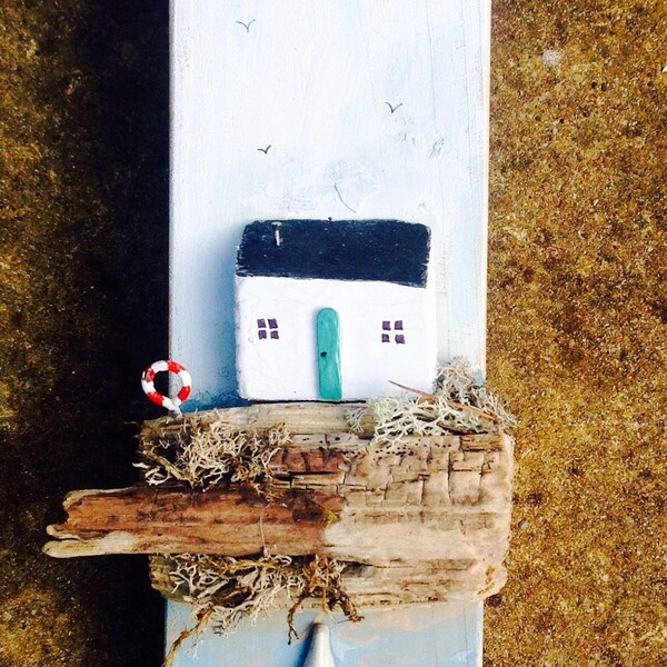 Rustic Driftwood Cottage Key Holder; driftwood houses; beach decor; wooden houses;