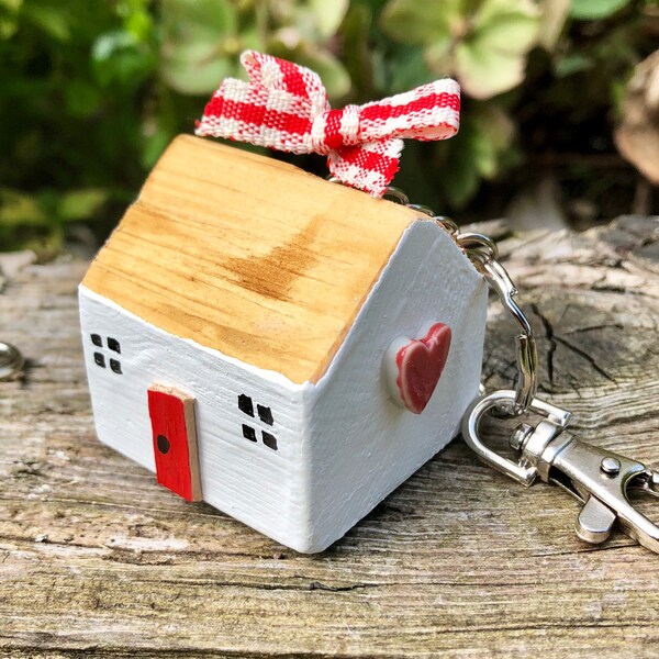 Handmade driftwood cottage keyring handbag charm