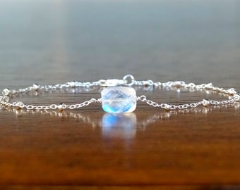 Dainty Rainbow Moonstone Bracelet: June Birthstone Jewelry