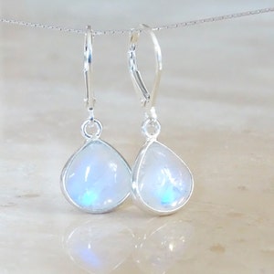 Rainbow Moonstone Sterling Silver Earrings, June Birthstone