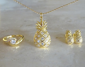 Pineapple necklace Bridesmaids gift for her Aloha necklace Pineapple gift for BFF CZ Pineapple rhinestones Tropical necklace Gift for Beach