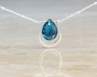 AAA London Blue Topaz Briolette Necklace: Sterling Silver