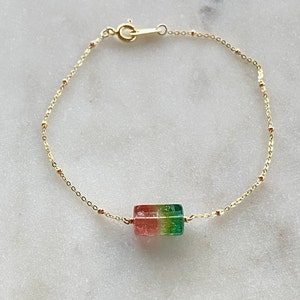 14K gold Watermelon Tourmaline bracelet, Christmas gift for her